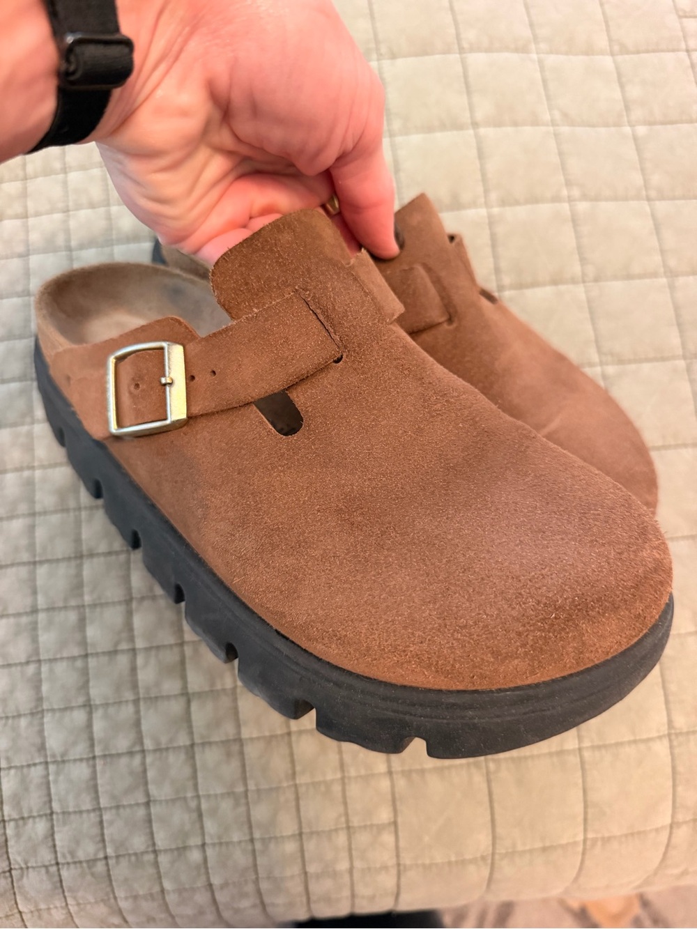 Birkenstock Brown Suede Slip-On Clog with Buckle